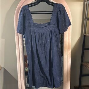 Sezane Blue Dress with Gold Accents